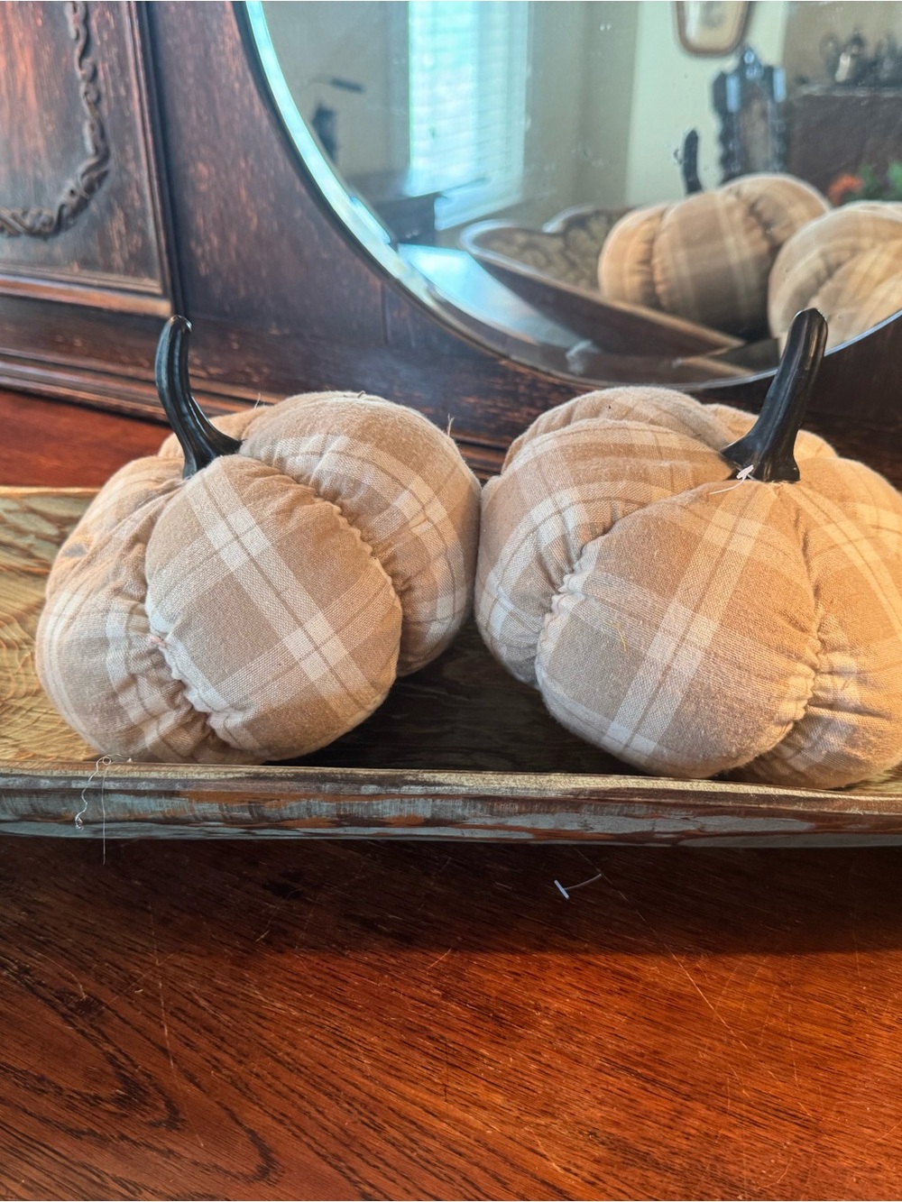 Plaid Fabric Decorative Pumpkins - Neutral Tan Set